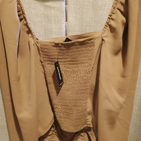 Express Tan Ruched Blouse - Picture 4 of 4